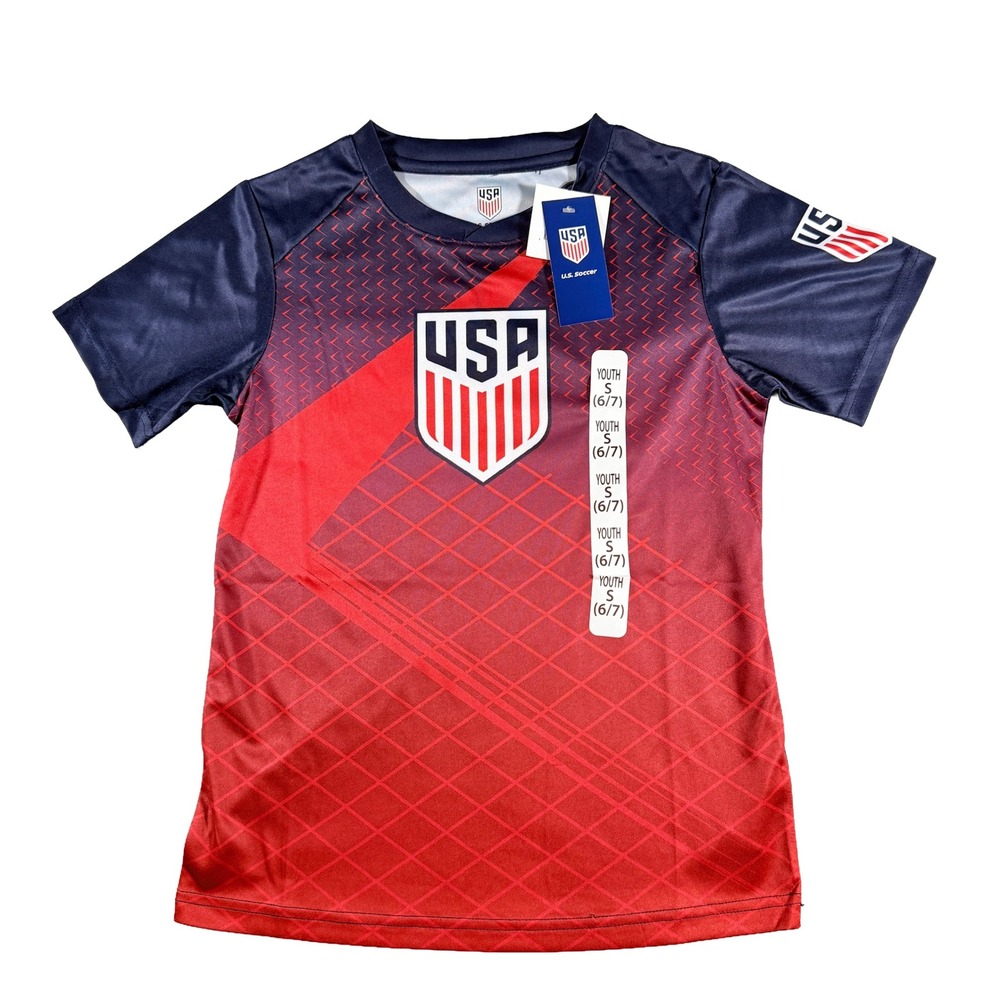 US Soccer Youth Small 6/7 Red Blue Graphic Jersey Shirt NWT